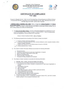 Certificate of Compliance 2021