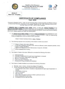 Certificate of Compliance 2022